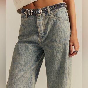FP We The Free Deep Trance Dropped Logo Jacquard Jeans Size 27